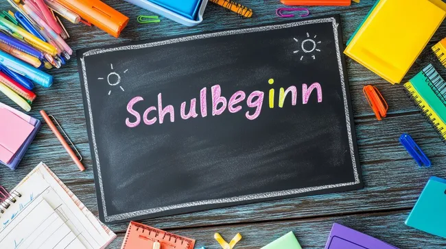 Kreative Schulutensilien auf Tafel