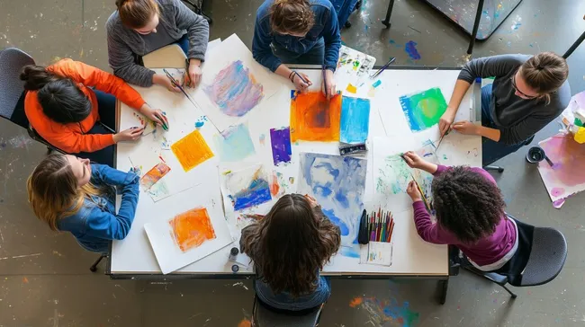 Kreative Studenten bei künstlerischer Gruppenarbeit
