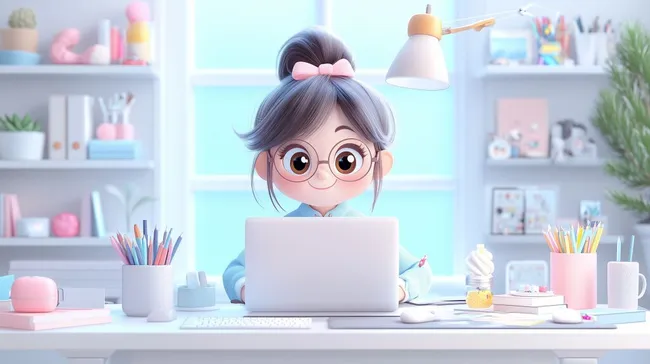 Kreative Studentin arbeitet konzentriert am Laptop