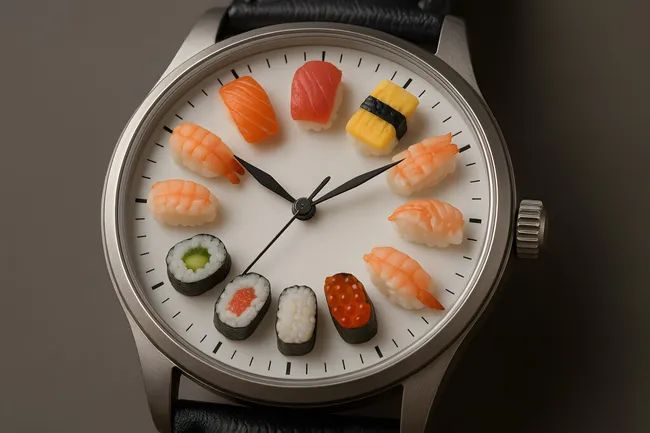 Kreative Sushi-Uhr mit dekorativen Zutaten