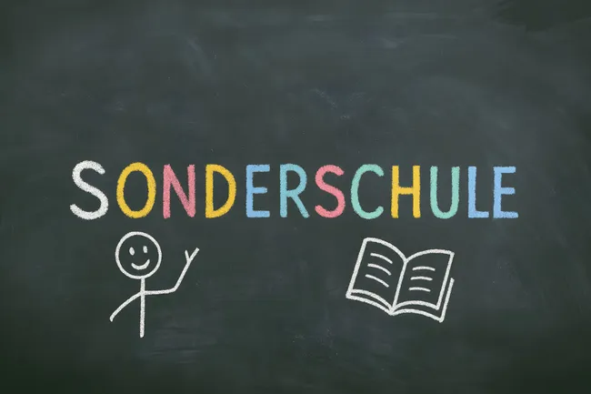 Kreative Tafel mit bunter Sonderschule-Aufschrift