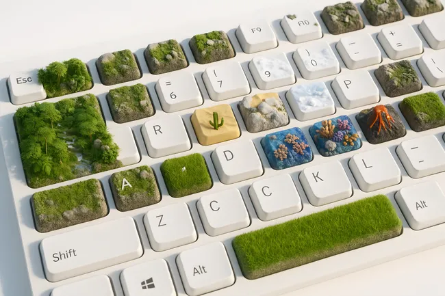 Kreative Tastaturlandschaft mit Naturmotiven