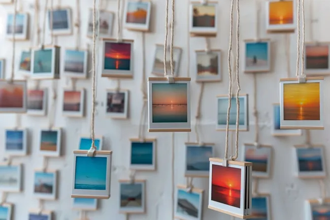 Kreative Wandausstellung mit stimmungsvollen Urlaubsfotos