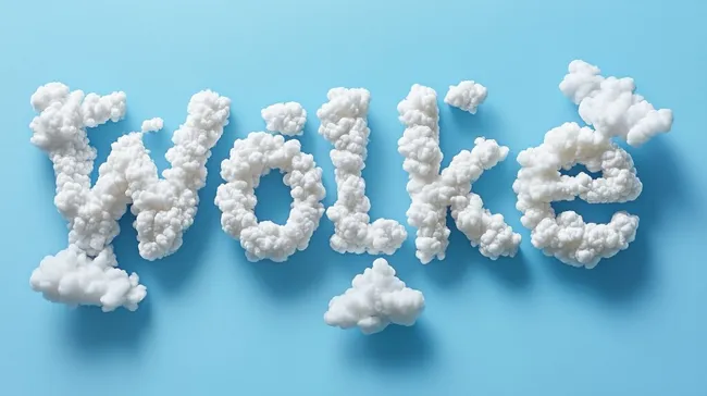 Kreative Wolken-Typografie auf hellblauem Hintergrund