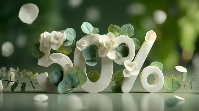 Kreative Zahlenkomposition aus Blumen und Blättern