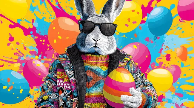 Kreativer Graffiti-Hase mit Sonnenbrille und Osterei