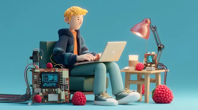 Kreativer Programmierer entwickelt am Rasperry-Pi-Setup