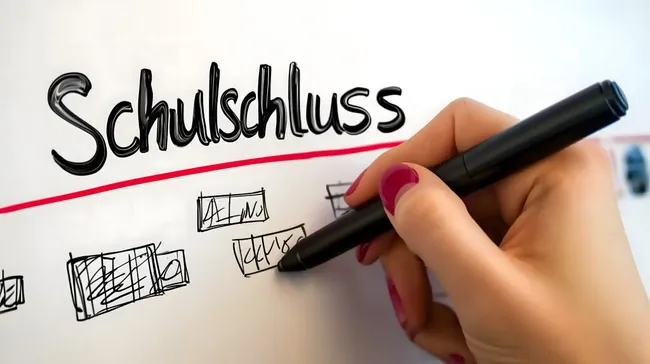 Kreativer Schriftzug 'Schulschluss' auf Weißem Hintergrund