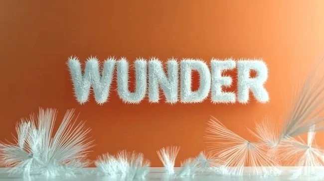 Kreativer Texteffekt mit weißen Fasern auf orangem Hintergrund