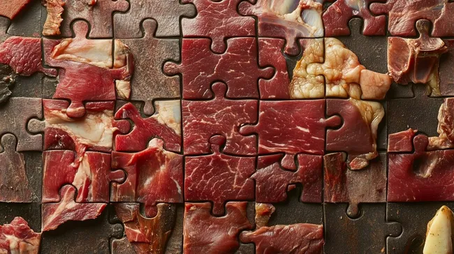 Kreatives Fleischpuzzle auf dunklem Hintergrund