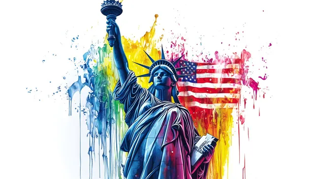 Kreatives Freiheitsstatuen-Motiv mit Farbexplosion