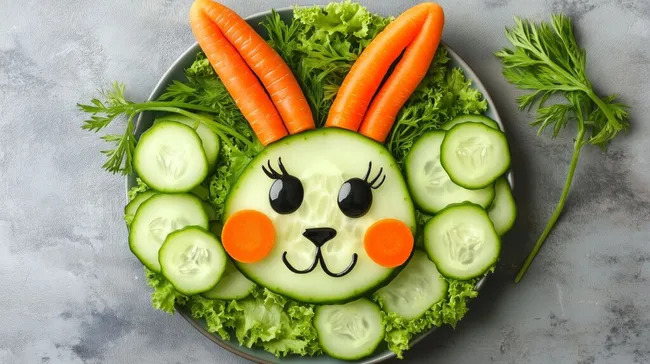 Kreatives Gemüsearrangement als Hasenkopf