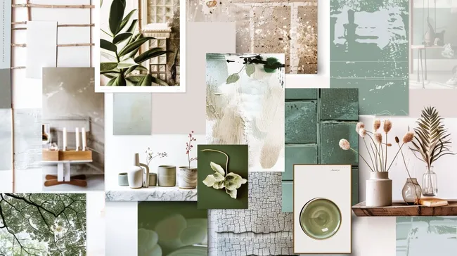 Kreatives Moodboard mit natürlichen Elementen in Pastelltönen