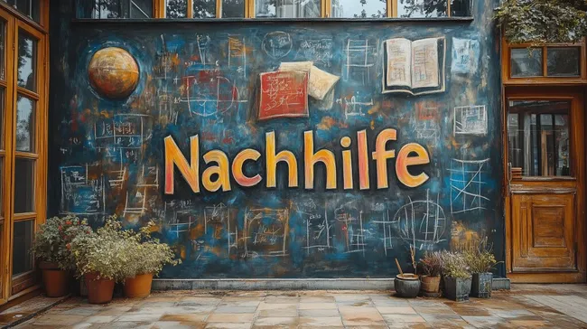 Kreatives Nachhilfe-Wandbild mit Matheformeln und Büchern