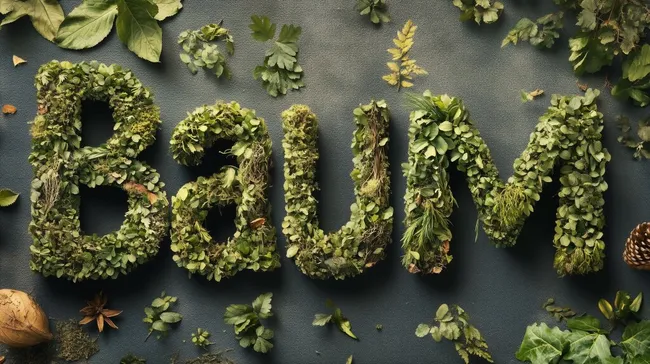 Kreatives Naturmotiv aus Blättern und Zweigen