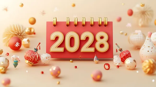 Kreatives Neujahrs-Kalender-Arrangement mit Weihnachtsdekorationen