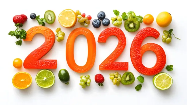 Kreatives Obst-Stilleben im Neujahrsdekor 2026