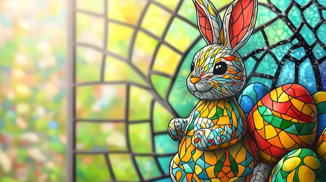 Kreatives Osterdekor mit Mosaikhase und bemalten Eiern