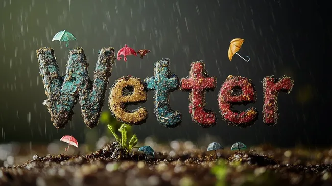 Kreatives Regenwetter-Motiv aus Erdmaterial und Regenschirmen