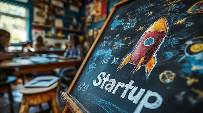 Kreatives Startup-Büro mit Tafelmalerei