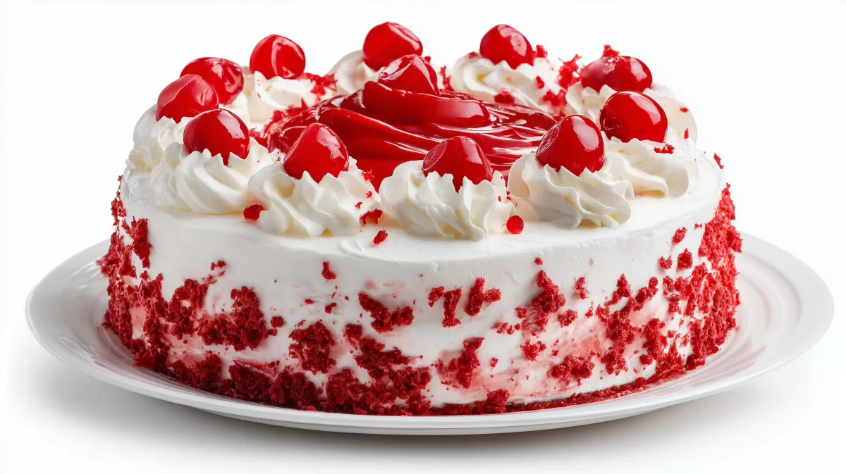 Kreemiger Rotvelvet-Kuchen mit sahnigen Spitzen