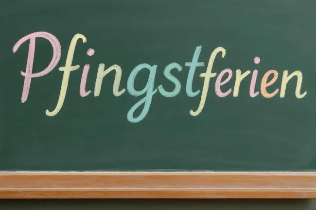 Kreide-Aufschrift 'Pfingstferien' auf Tafel