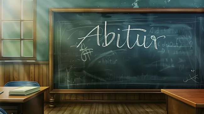 Kreide-Tafel mit Aufschrift 'Abitur' im Klassenzimmer