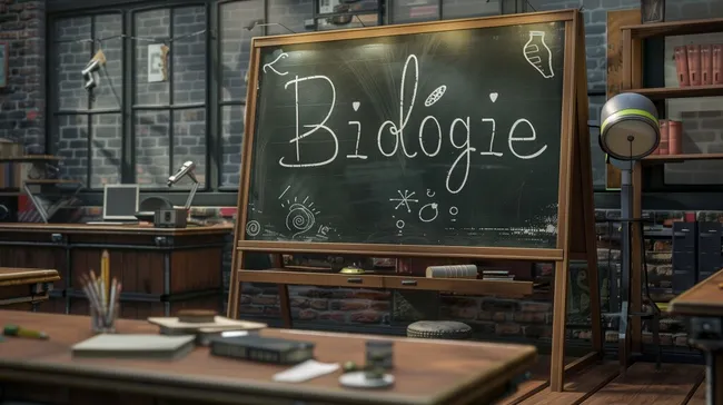 Kreide-Tafel mit Biologiebegriff in Vintage-Klassenzimmer