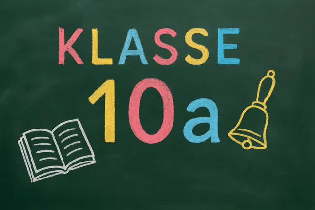 Kreide-Tafel mit bunter 10a Klasse-Aufschrift