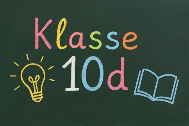 Kreide-Tafel mit fröhlicher Schulklasse-Darstellung