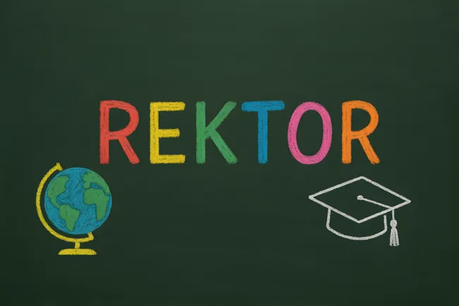 Kreide-Tafel mit Globus und Abschluss-Hut für Rektor