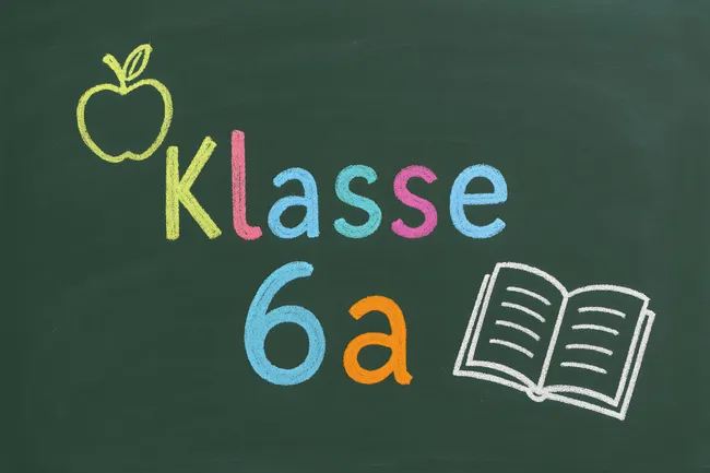 Kreide-Tafel mit Schülerklasse 6a-Beschriftung