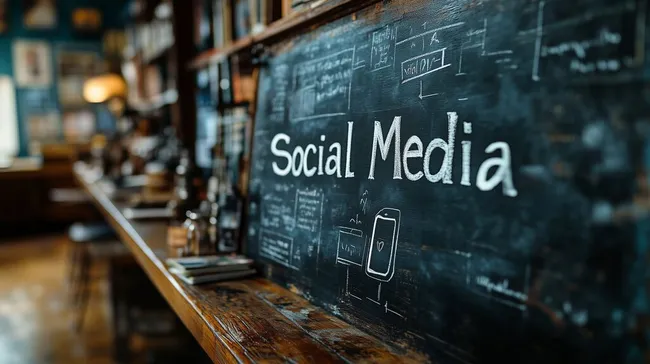 Kreide-Tafel mit 'Social Media'-Konzept für kreativen Arbeitsplatz