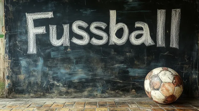 Kreideaufschrift 'Fussball' auf alter Tafel