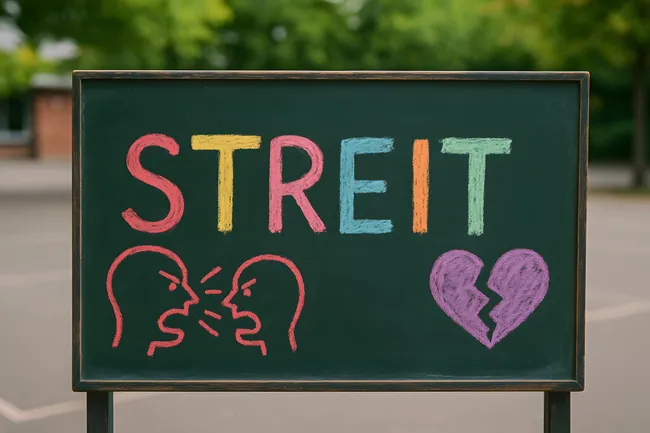 Kreideschrift auf Tafel - Streit und gebrochenes Herz