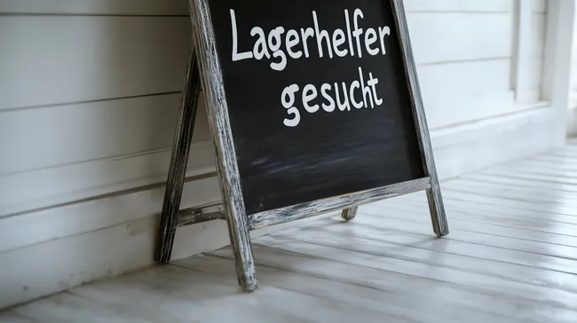 Kreidestafel mit Stellenausschreibung für Lagerhelfer