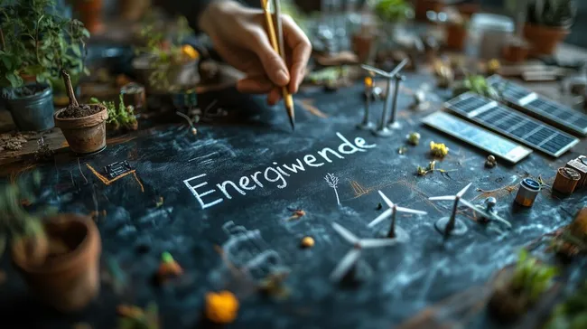 Kreidetafel mit handgemalten Elementen der Energiewende