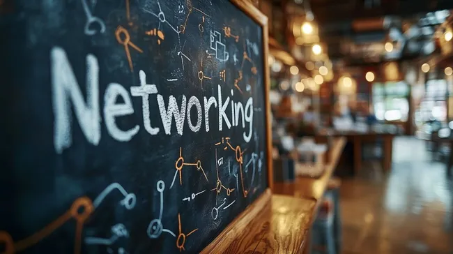 Kreidetafel mit Networking-Konzept in gemütlichem Café