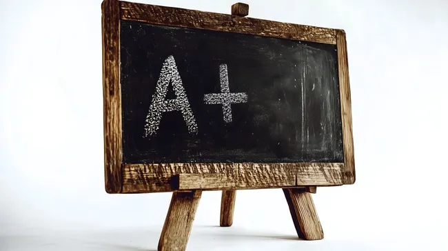 Kreidetafel mit Schulnote A+ in Holzrahmen