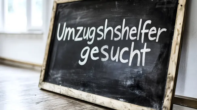 Kreidetafel mit Stellenanzeige für Umzugshelfer