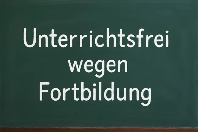 Kreidetafel mit Unterrichtsfreier Zeit und Fortbildungsmeldung