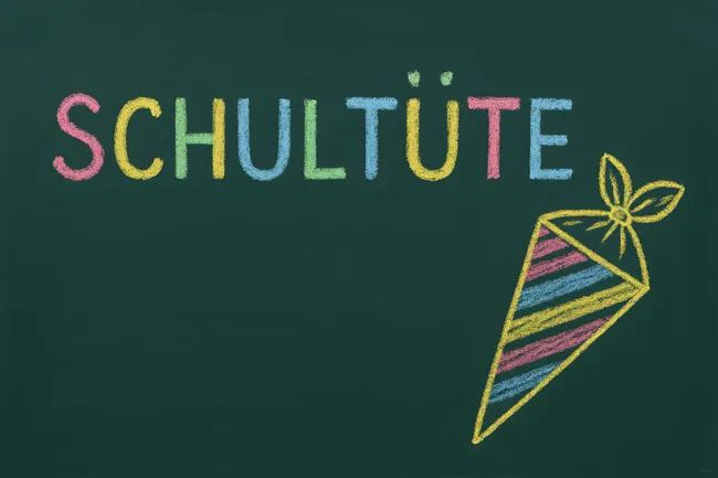 Kreidezeichnung einer bunten Schultüte