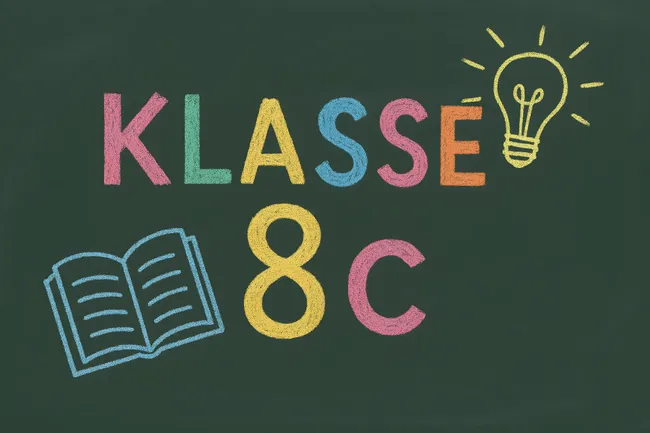 Kreidezeichnung einer Schultafel mit Lernobjekten