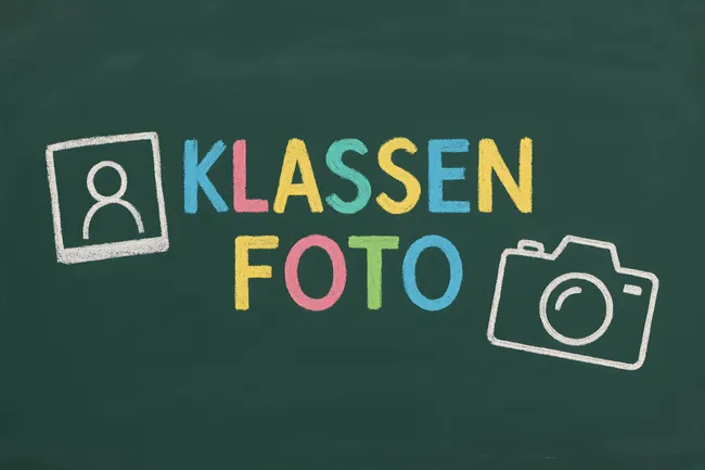 Kreidezeichnung Klassenfoto mit Kamera-Symbol