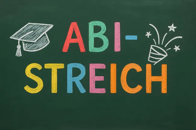 Kreidezeichnung mit farbenfrohen Schulbeginn-Symbolen