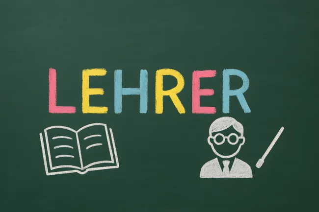 Kreidige Kreidetafel mit Lehrer-Symbol und Lehrbuch