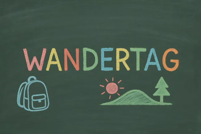 Kreidige Wandertagsillustration auf Tafel