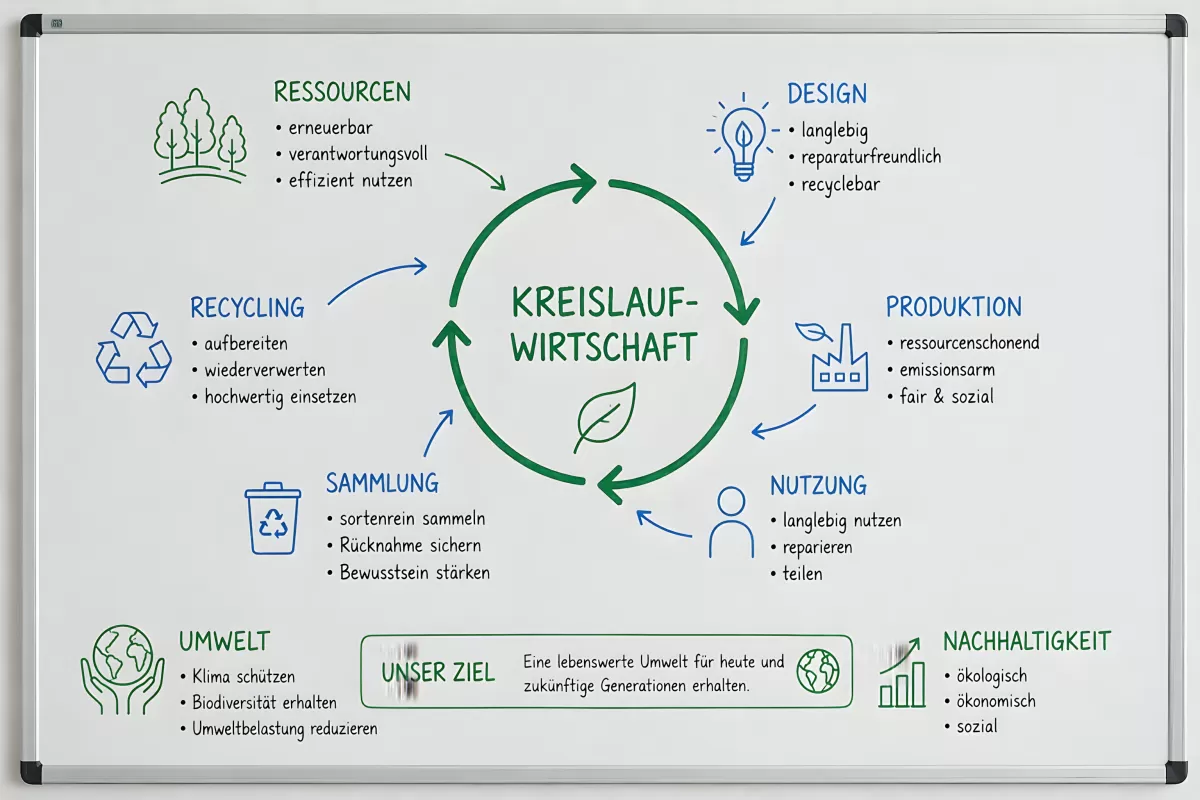 Kreislaufwirtschaft Infografik auf Whiteboard erklärt