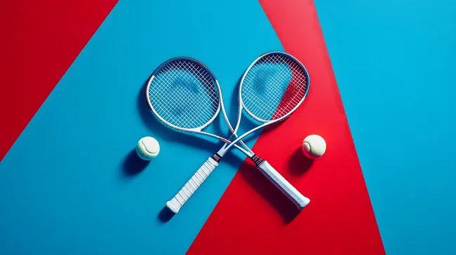 Kreuzende Tennisschläger auf farbigem Hintergrund