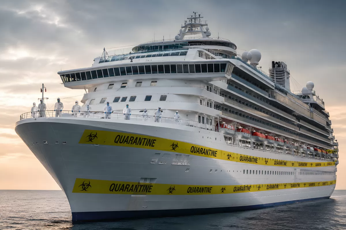 Kreuzfahrtschiff wegen Hantavirus unter Quarantäne mit Schutzanzügen